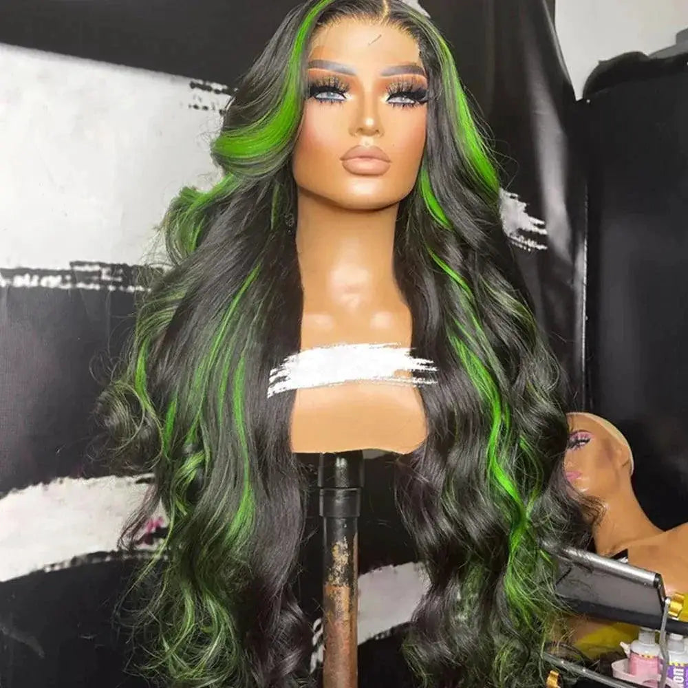 Vibrant Highlight Green Body Wave Lace Front Wig Remy Hair