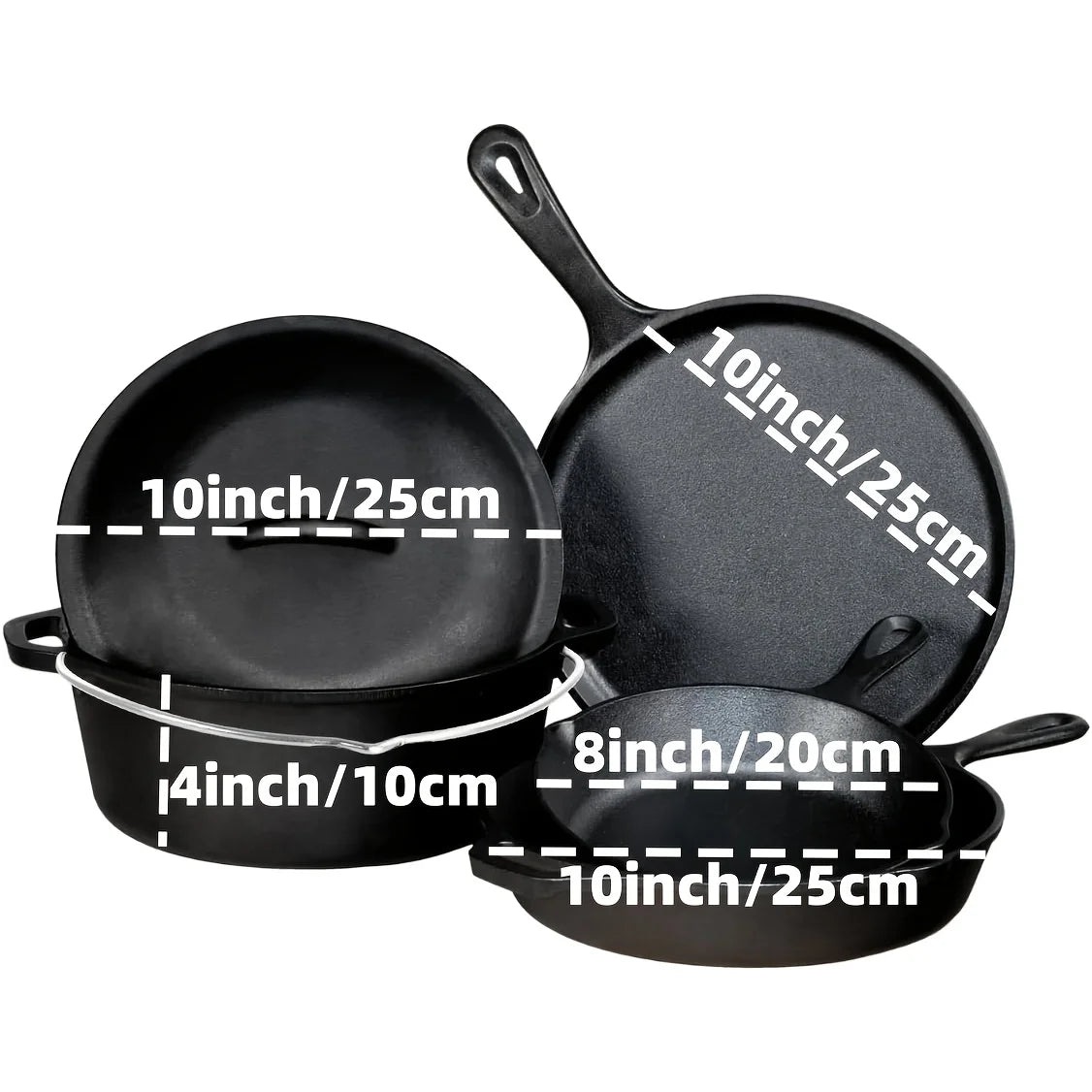 Cast Iron Skillet Set ( Inch) Pre-Seasoned, Heavy-Duty Pans — product view 11