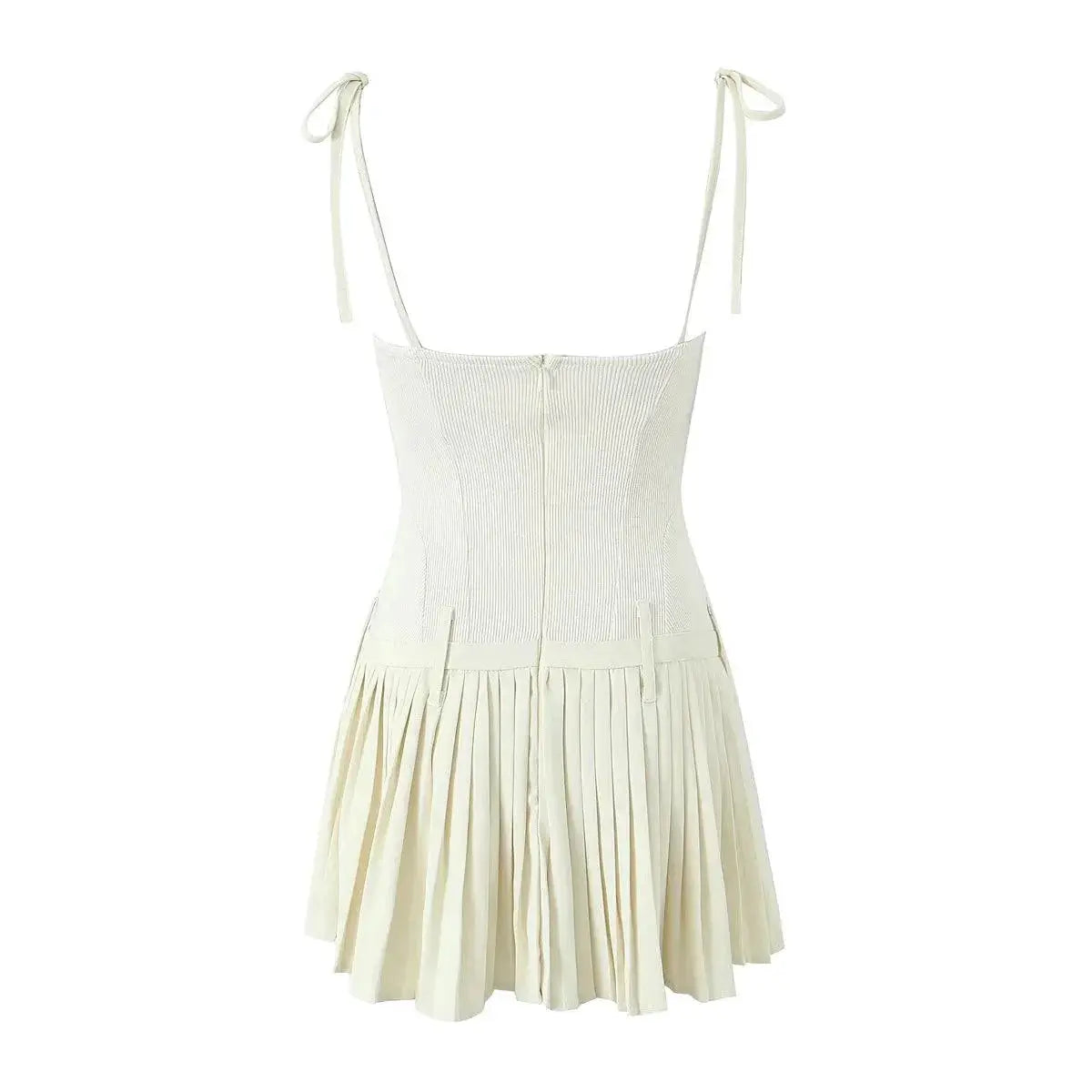 Beige Sexy Lace Mini Dress With Metal Hook Buttons For Women