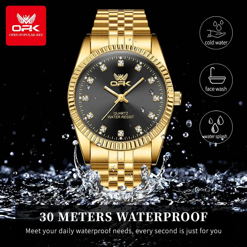 OPK 6027 Watches For Men Stainless Steel Quartz Watch Zircon Scale Wristwatch Waterproof Luminous Automatic Watch Reloj Hombre