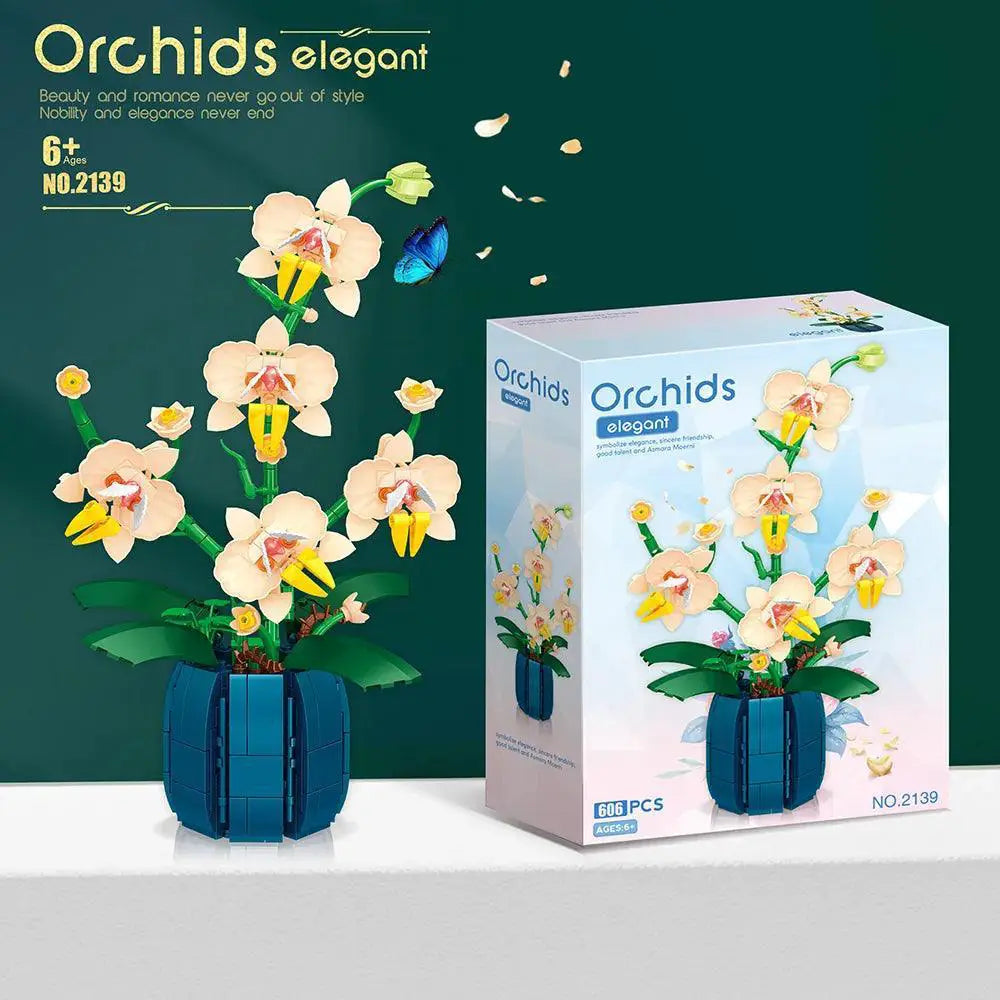 Orchid Flower Building Blocks Romantic Home Decor Set