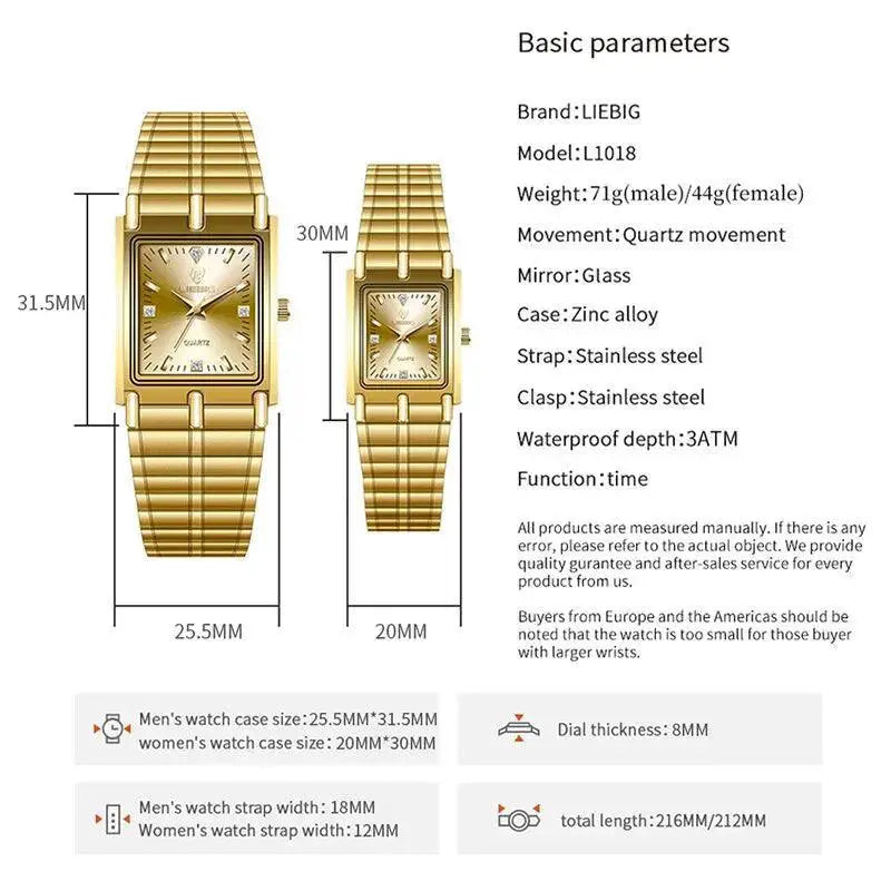 Square Stainless Steel Quartz Watch Water Resistant