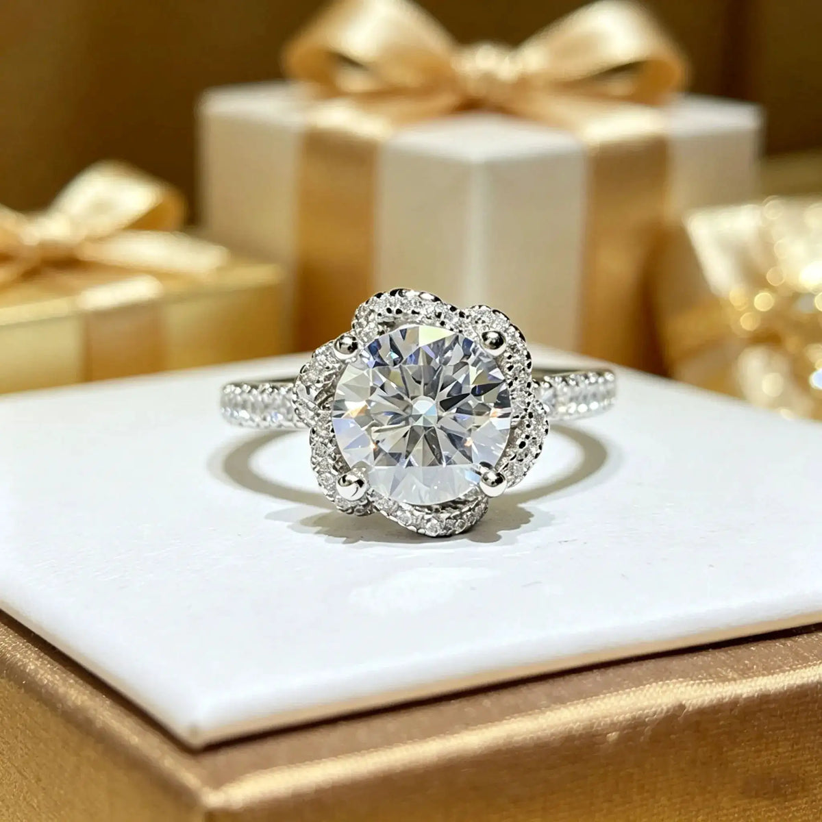 Sterling Silver Moissanite Flower Ring — product image 2