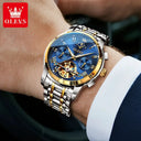 Olevs Mens Luxury Tourbillon Steel Watch