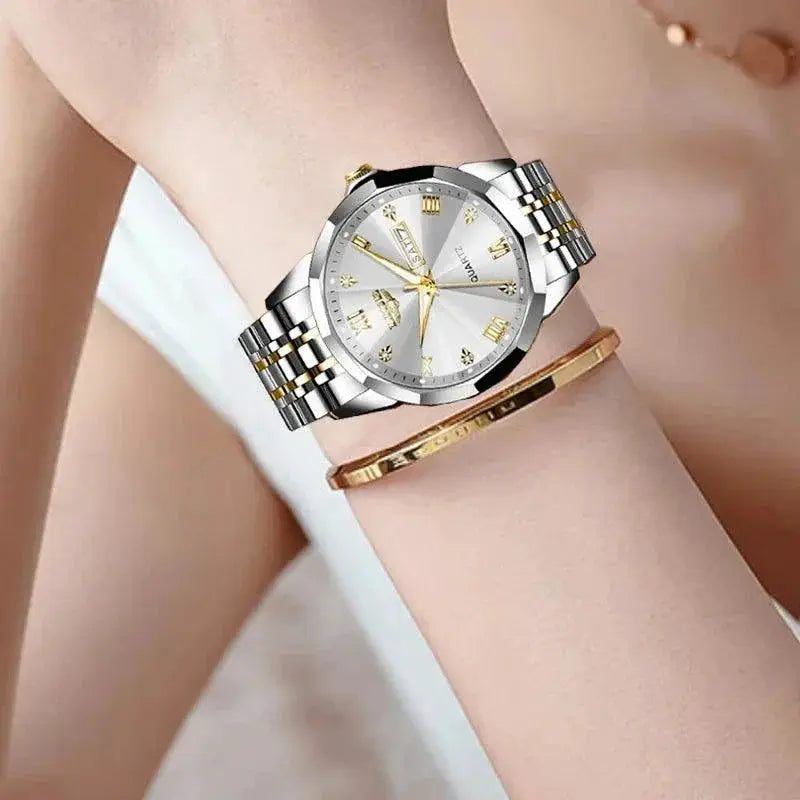 Luxury Stainless Steel Womens Quartz Watch Waterproof