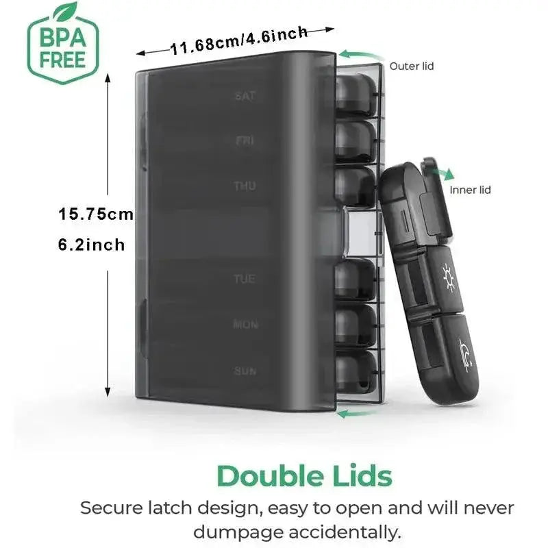 7 Day Pill Organizer With Max Capacity Date Reminder