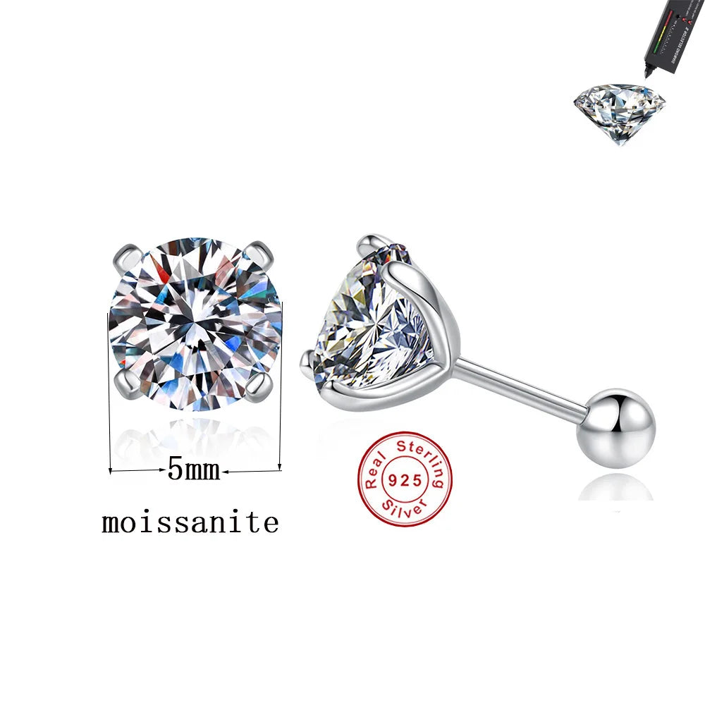 Round Moissanite Stud Earrings in Sterling Silver Classic — product view 5