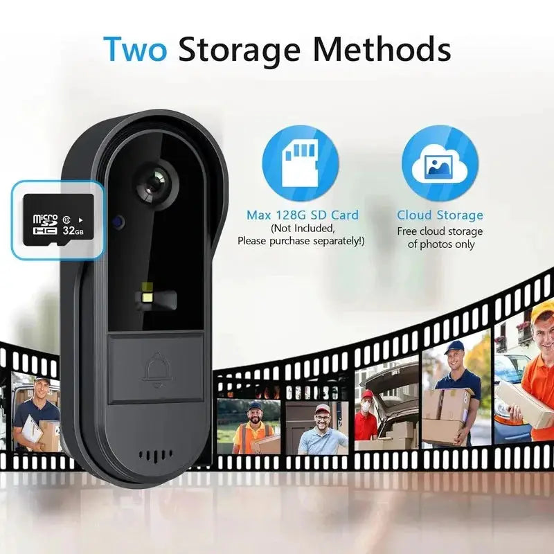 Tuya WiFi doorbell 2-way HD 1080P, microSD/cloud, waterproof, 1000mAh battery, long standby,Wireless Security Camera