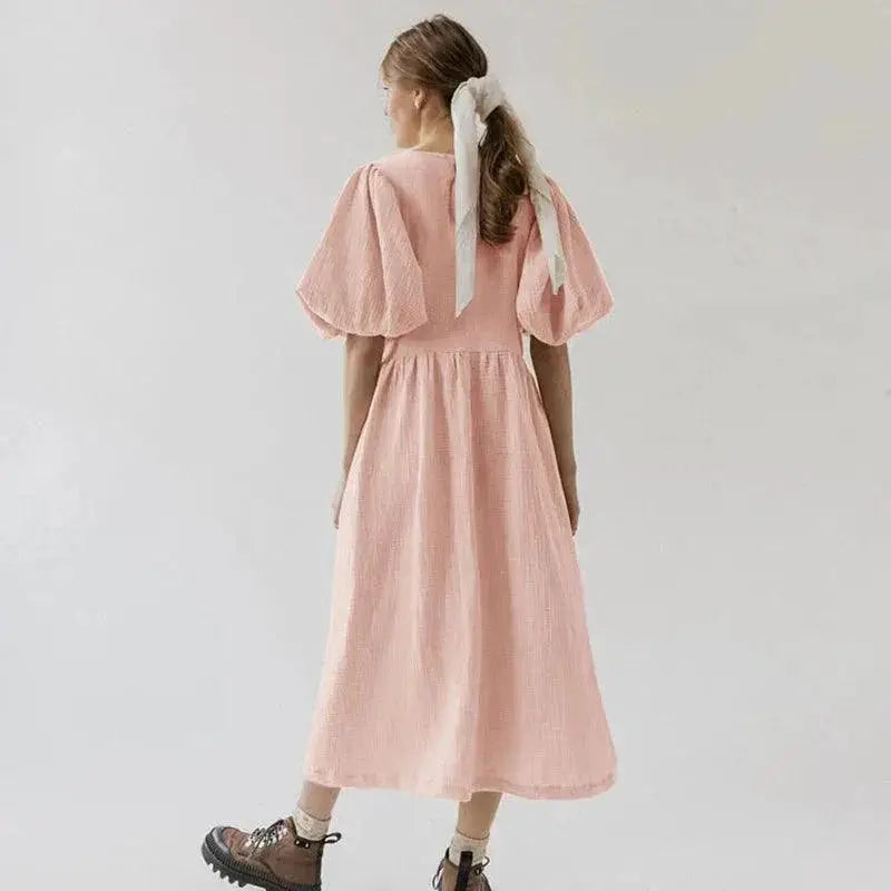 Vintage 100 Percent Cotton Puff Sleeve Maxi Dress For Women