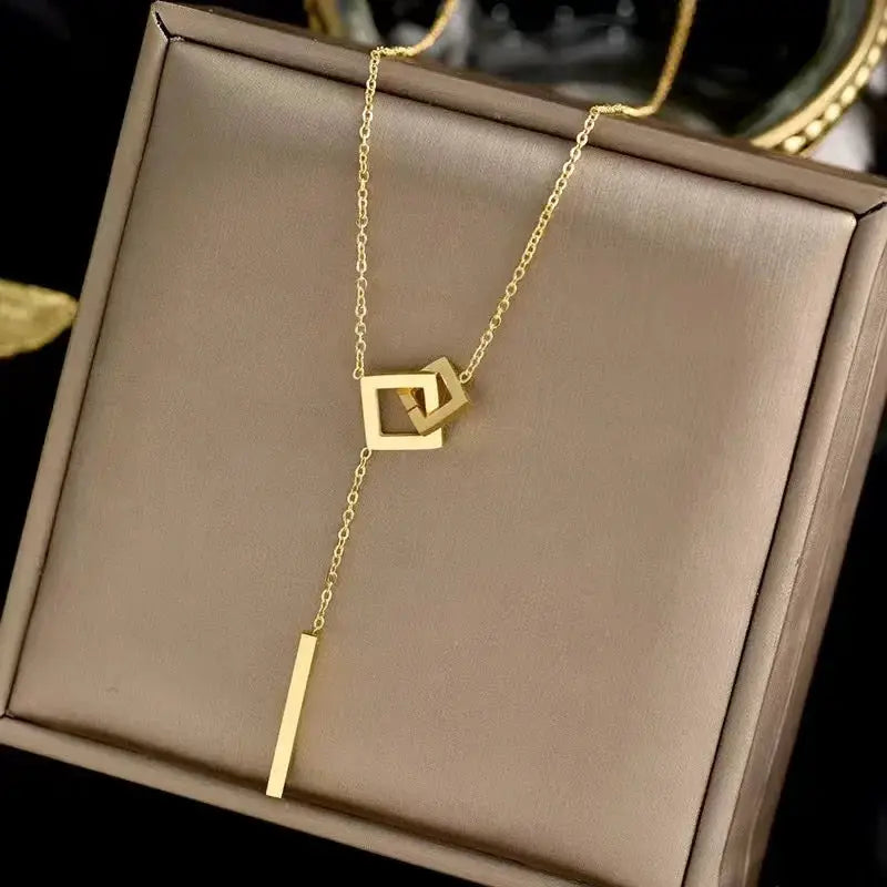 Fashion Light Luxury Square Necklace European American Style