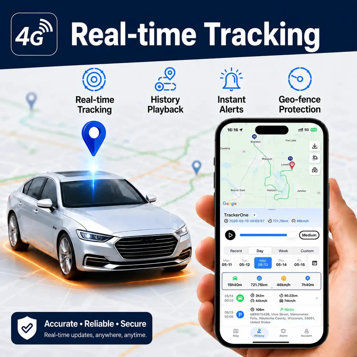 Wholesale 4G GPS Car Tracker with Large Battery Real-Time Tracking 45-Days Coverage ,Monthly Fee Applies