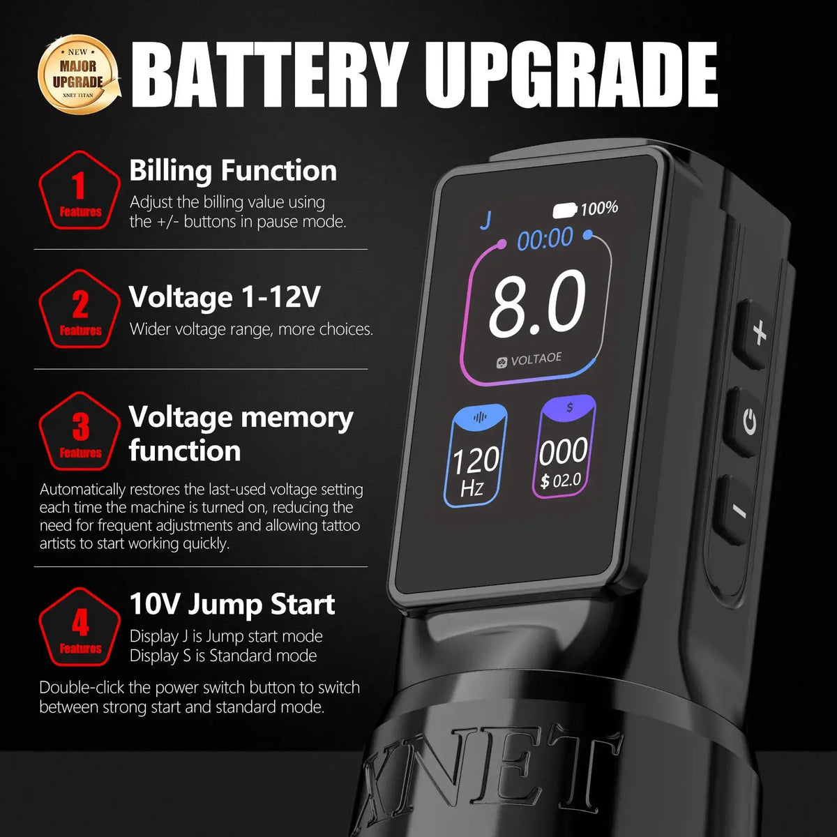 XNET Titan Max Professional Wireless Tattoo Machine Coreless Motor 2400 Multi-Function Touchscreen Battery 1-12V for Tattoo Art