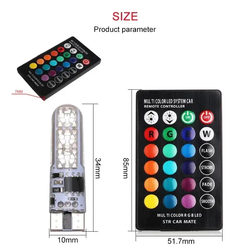 2x T10 W5W 501 Car Wedge Side Light RGB Waterproof Bulb