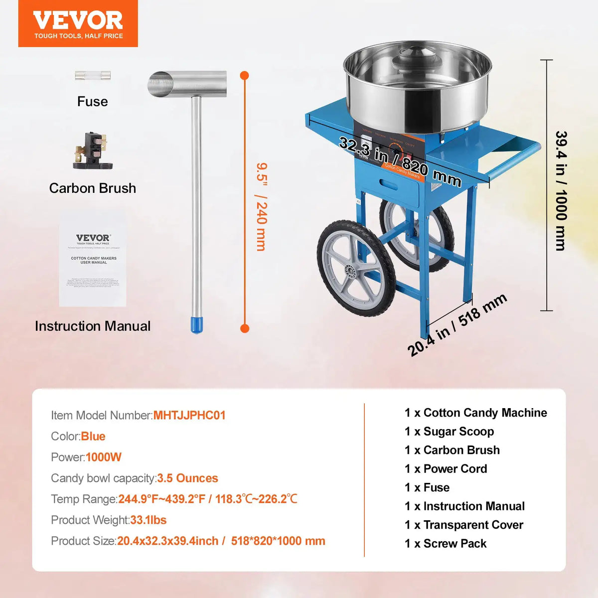 SucceBuy Electric Cotton Candy Machine with Cart Commercial Candy Floss — product view 7