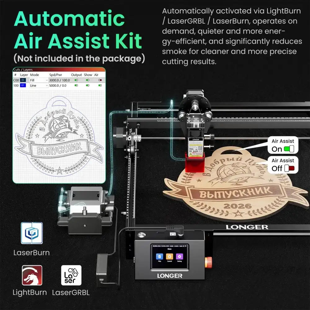 LONGER RAY5 5-5.5W Laser Engraver with 3.5" Touchscreen, Offline Carving, 0.08×0.08mm Ultra-Fine Laser Spot, ESP32 32-Bit Chipset, WiFi/App Control, Safety Protection, LightBurn Compatible CNC Laser Cutter