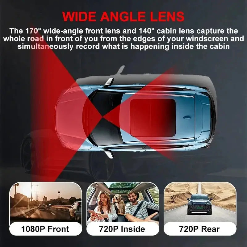3 Channel WiFi Car DVR 1080P Front Inside Rear 170 Degree Night Vision G Sensor - stepyours.com