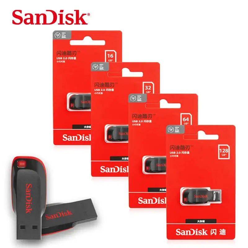 Original SanDisk CZ50 USB2.0 Flash Drive 16GB 32GB Memory Stick 64GB 128GB Portable USB Storage Disk For Computer