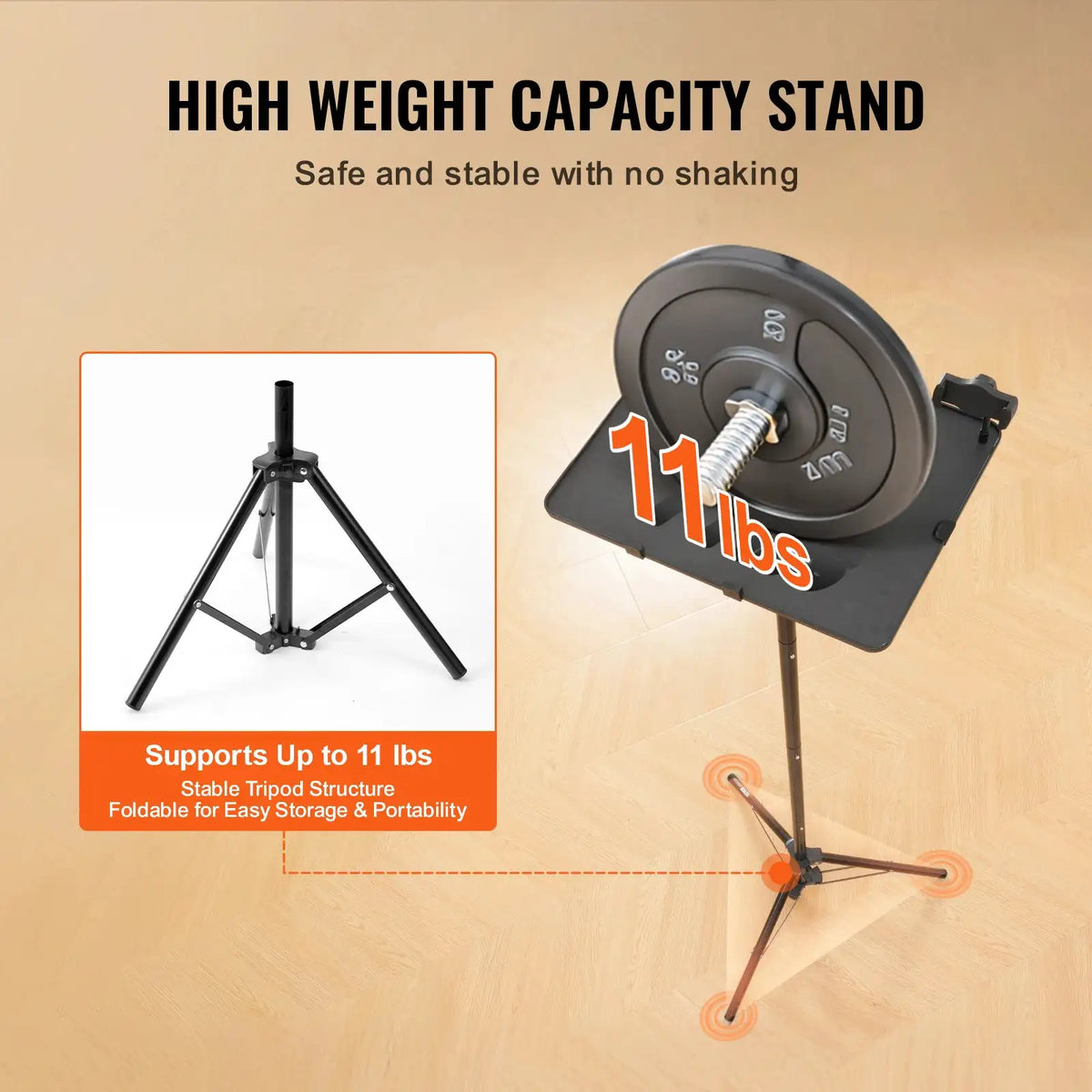 SucceBuy Portable Projector Tripod Stand Adjustable Height w/ Tray & Gooseneck Phone Holder for Outdoor Movies Home Office Stage