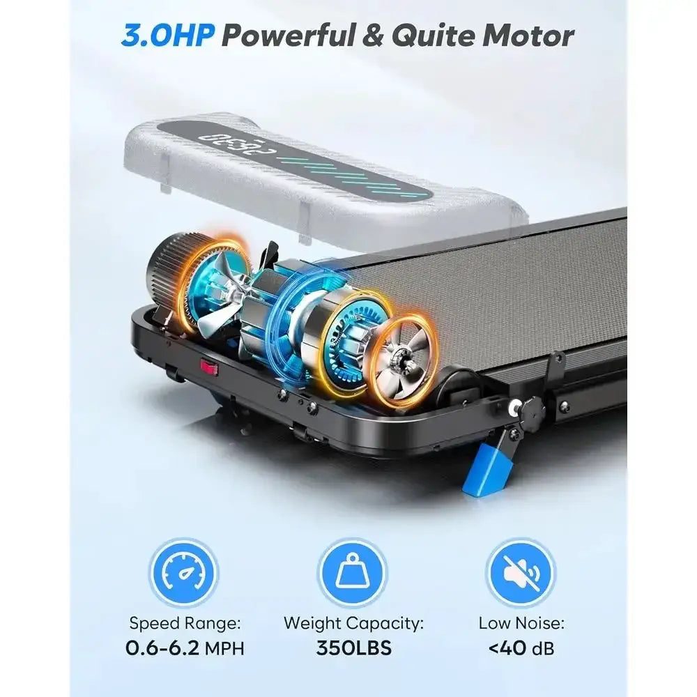 Compact Incline Walking Pad Treadmill, 3.0HP, 350 lbs Capacity, Quiet, Desk-Under, with Safety Bar, APP & Remote Control