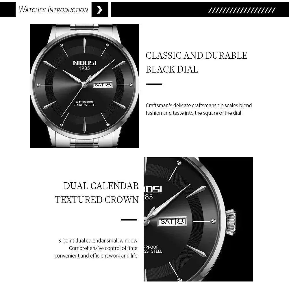 Nibosi Men Waterproof Quartz Watch Timepiece Date Display