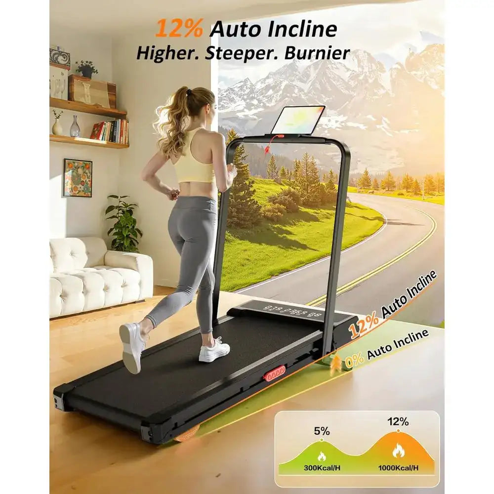12-Level Incline Walking Pad Treadmill, 3.0HP Quiet, 350 lbs Capacity, Under Desk, Dual-Purpose for Home & Office