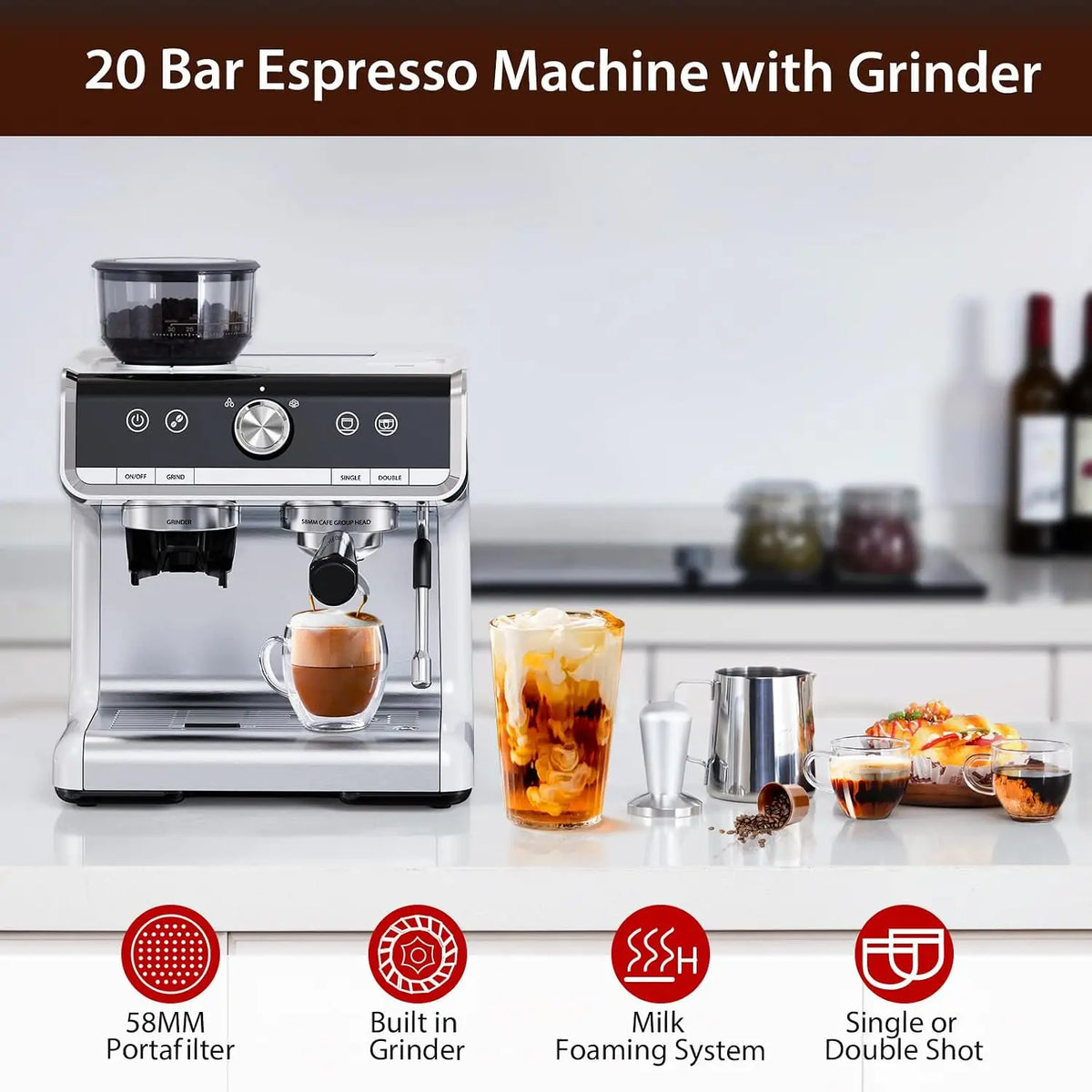 Espresso Machine with Conical Burr Grinder PID Temperature — product view 8