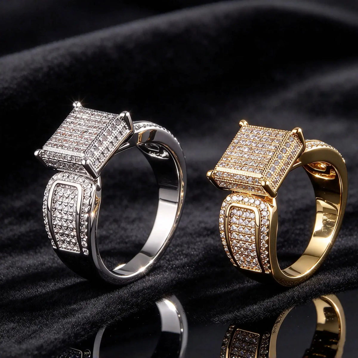 Gold Square Zircon HipHop Ring — product image 2