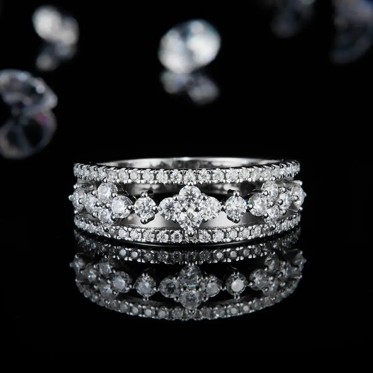 Moissanite Flower Ring Silver Gold Plate — product image 2