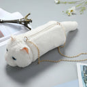 Women Cat Plush Shoulder Bag Corduroy Satin Fur Messenger