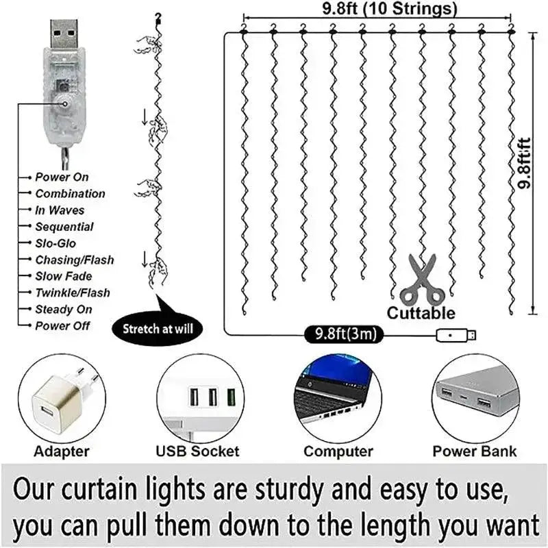 USB LED Fairy Curtain Lights For Home Decor And Festive Use