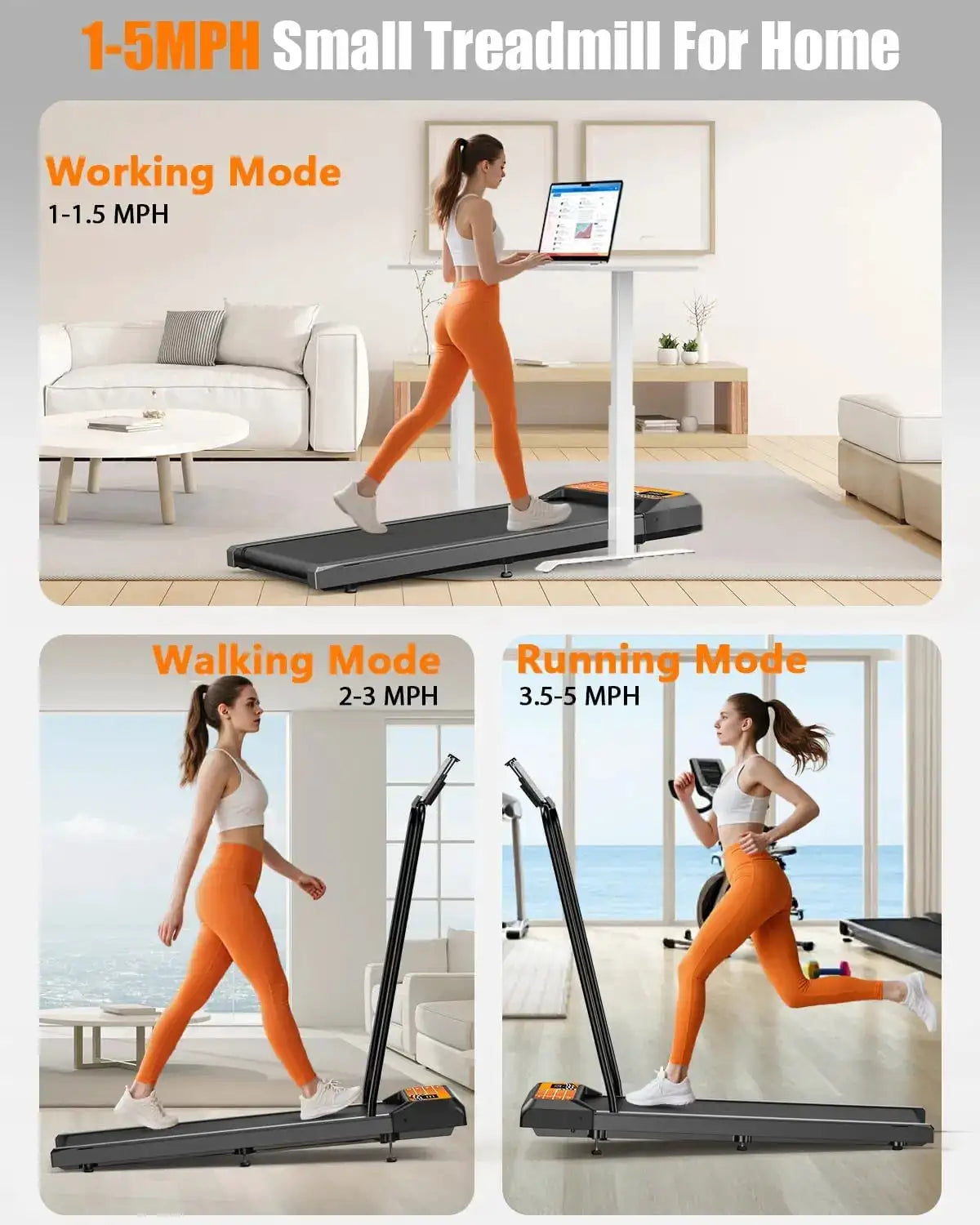 2.5HP Low-Noise 2-In-1 Under-Desk Walking Pad Treadmill, Handle Bar & Adjustable Incline, Remote Controller with LED Screen for Home & Office Training