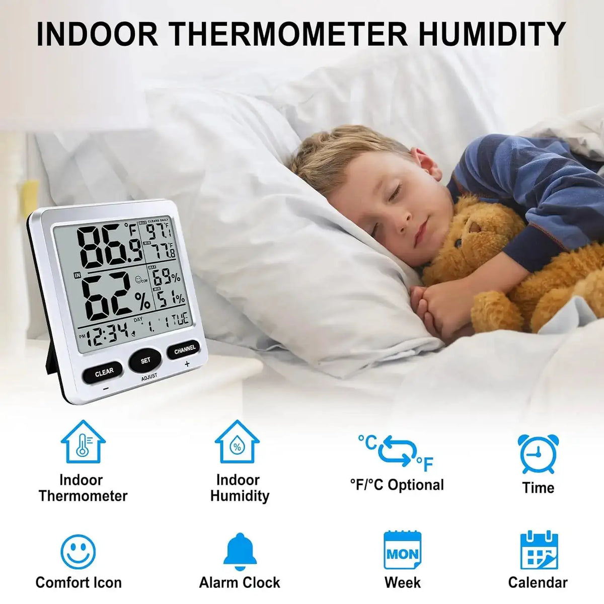 2025 Smart Indoor Digital Thermometer Hygrometer Real-Time Temp Humidity Monitor with Alarm Max/Min Records Calibration For Home