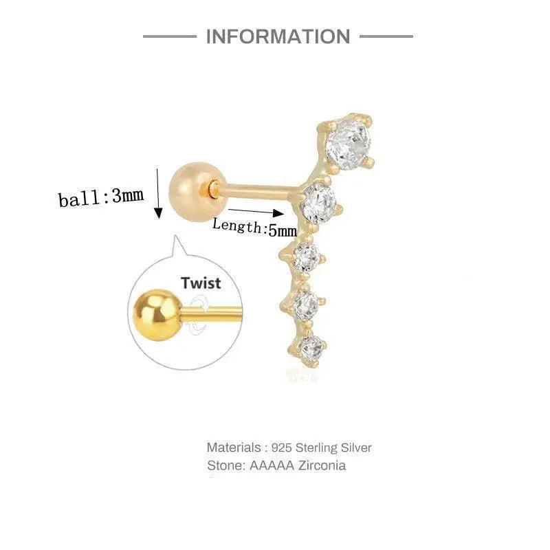 Moon Stud Earring Sterling Silver Jewelry With Zircon Glam