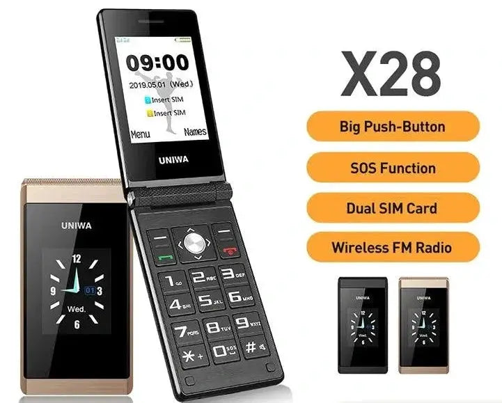 UNIWA X28 Senior Flip Phone Dual SIM FM Radio Big Button