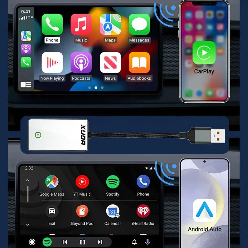 Wireless 2in1 CarPlay Android Auto Adapter Mini AI Box
