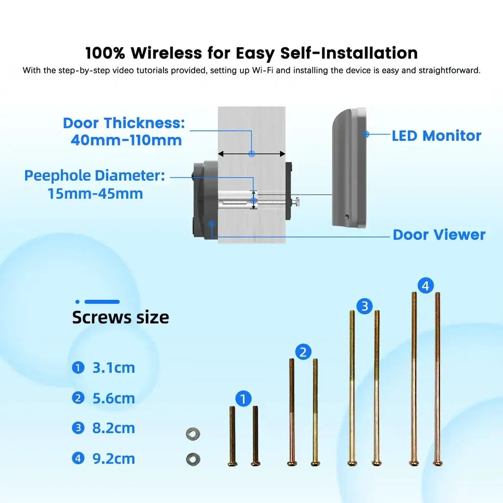 3MP Smart Life Tuya 1080P WiFi Door Bell Eye Peephole Camera 5000mAh Battery PIR Motion Detector IR Alexa Google Digital Viewer by stepyours.com