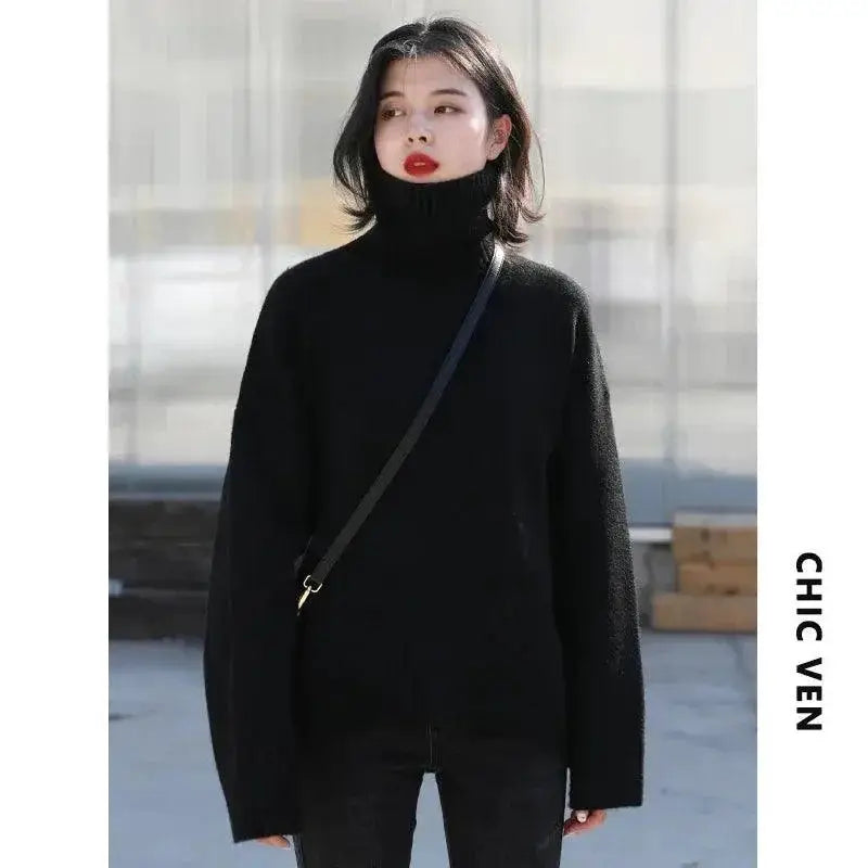 Cozy Mohair Turtleneck Sweater For Women Luxury Pullover