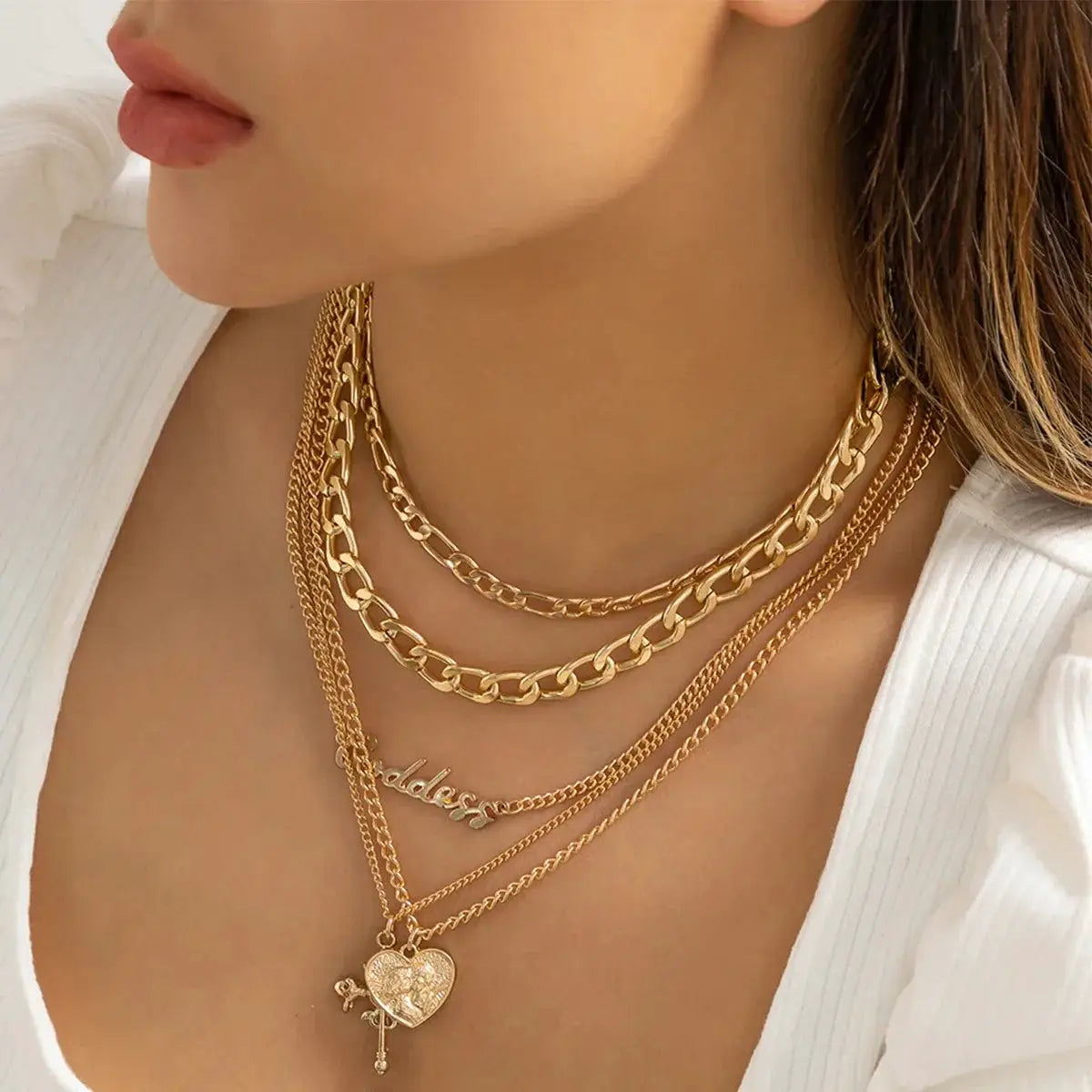 Vintage Peach Love Heart Cross Jesus Pendant Choker Necklace
