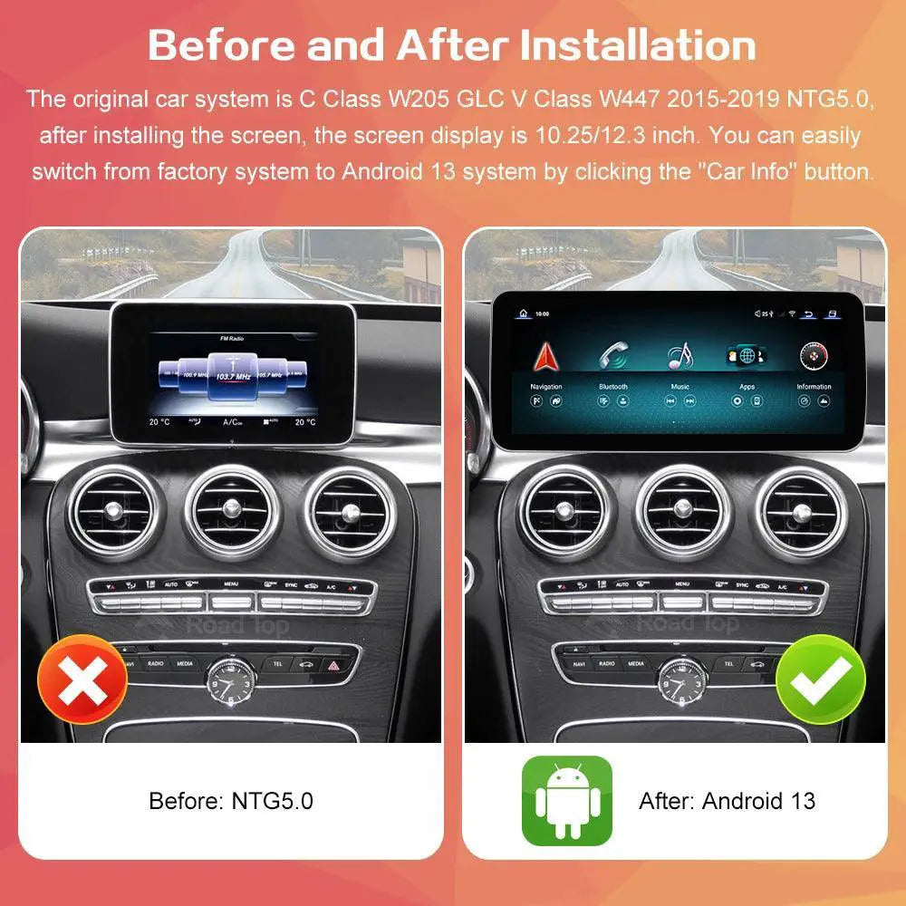 Android 13 Touch Screen Auto CarPlay For Mercedes C Class