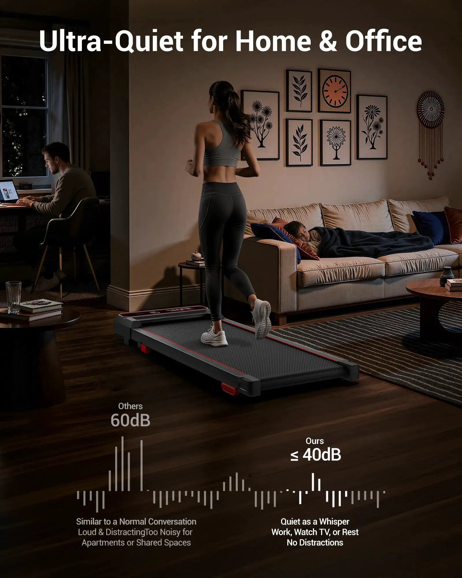 UMAY Foldable Walking Pad Treadmill, Under Desk Walking Machine for Home Office, Portable Compact Electric Treadmill with LED Display
