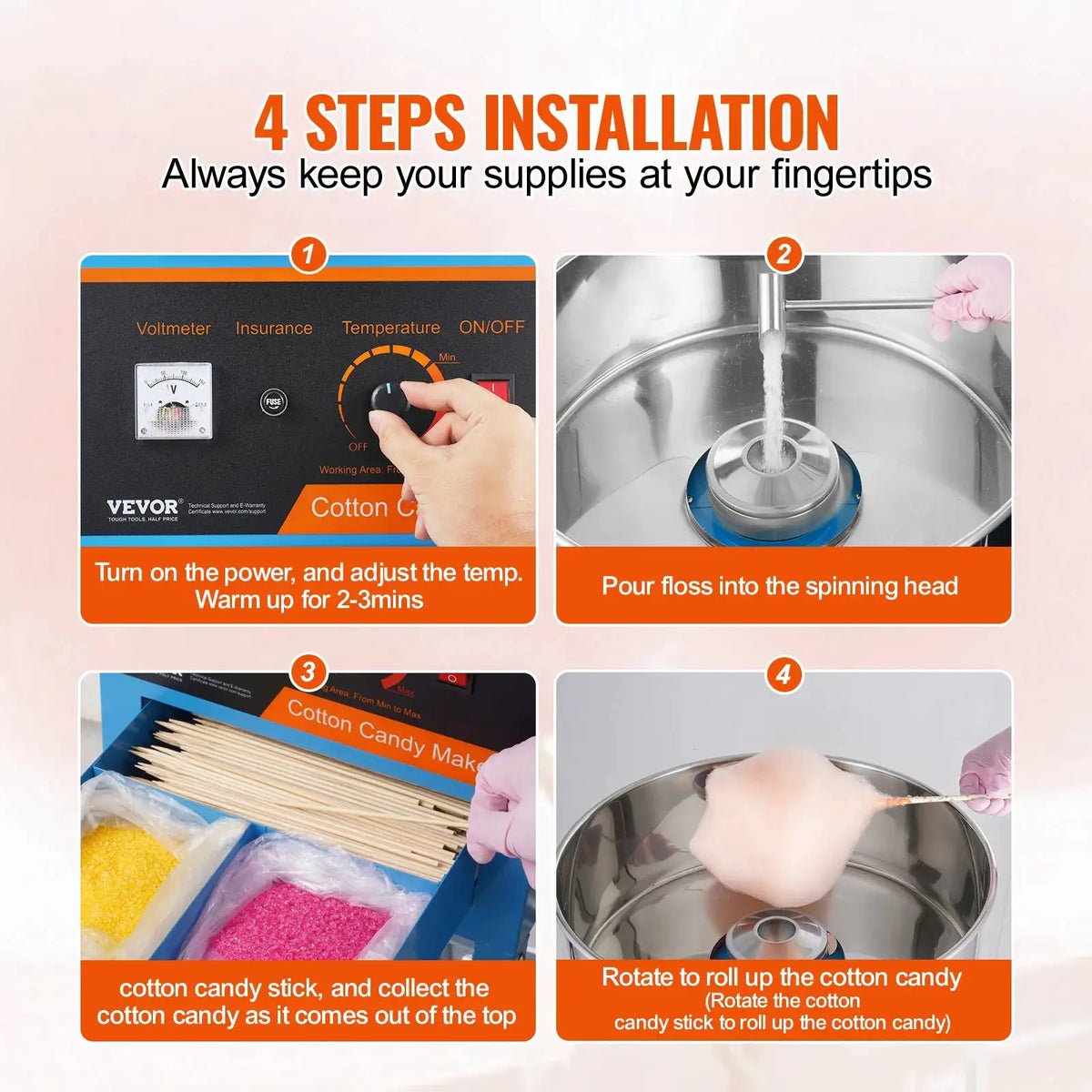 SucceBuy Electric Cotton Candy Machine with Cart Commercial Candy Floss — product view 5