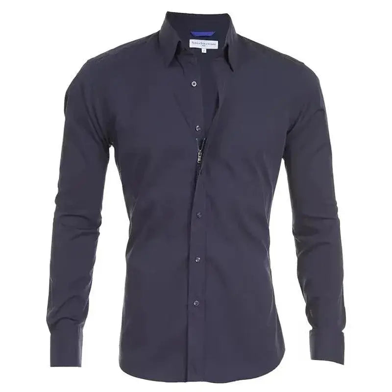 Mens Casual Slim Cotton Long Sleeve Zip Shirt High Quality