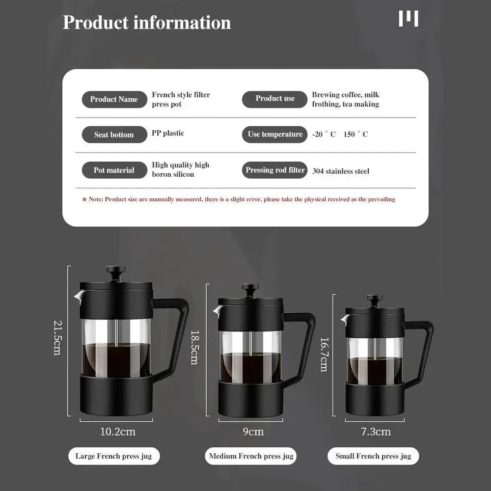 French Press Coffee Maker Glass Brewer 350ml 600ml 1000ml