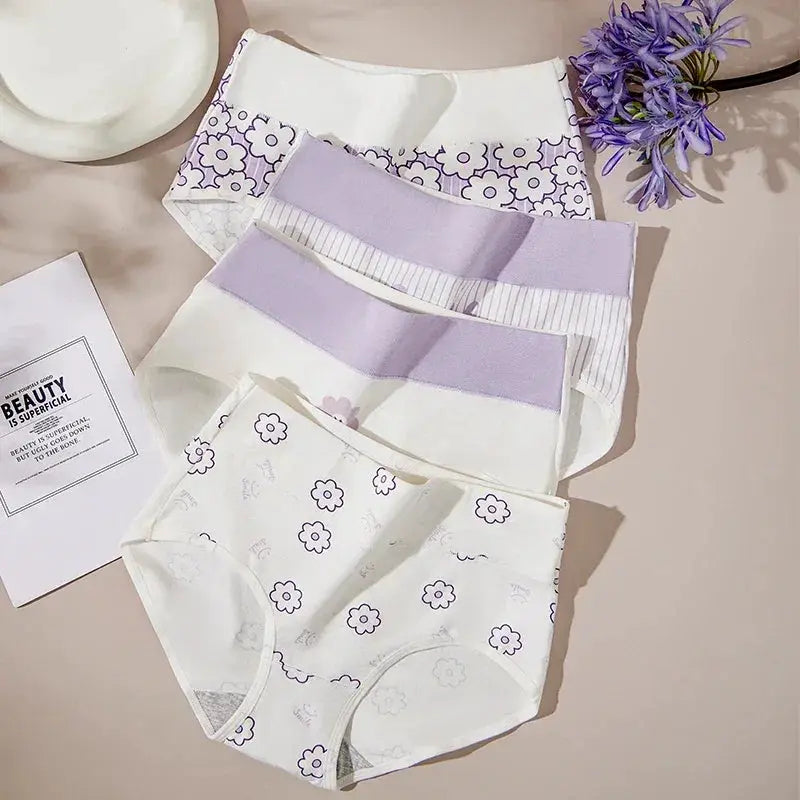 4 Piece Cotton Womens Panties High Waist Shaper Underwear