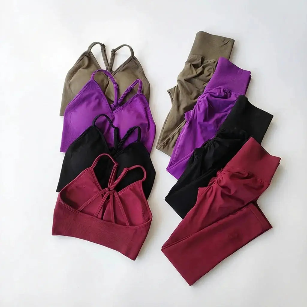 Women's Seamless Yoga Suit High Waist Sports Bra Leggings Gym Set Fitness Suit Workout Leggings Set Pilates Sportswear Outfit