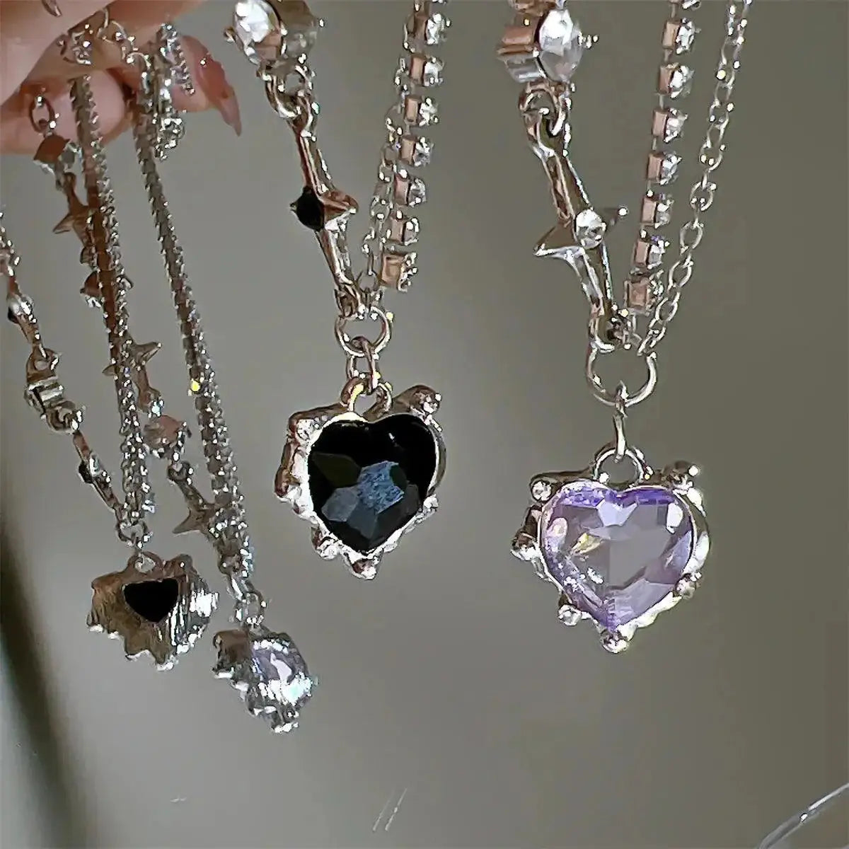 Crystal Heart Necklace Shiny Collarbone Chain Jewelry Women