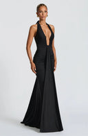 Mozision Deep V Neck Draped Maxi Dresses for Women Halter Backless Club Elegance