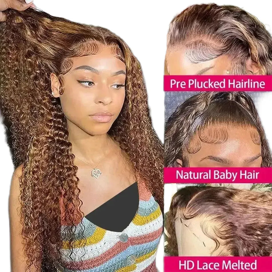 Ombre Highlight Curly Lace Front Human Hair Wig — product view 1