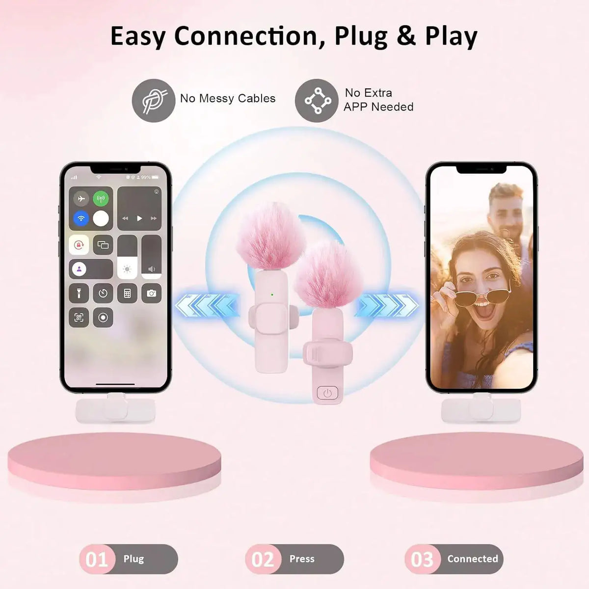 New Pink K60 Plug and Play Wireless Lavalier Microphone Portable MINI Wireless MIC For Smartphone Live Streaming/Video Recording