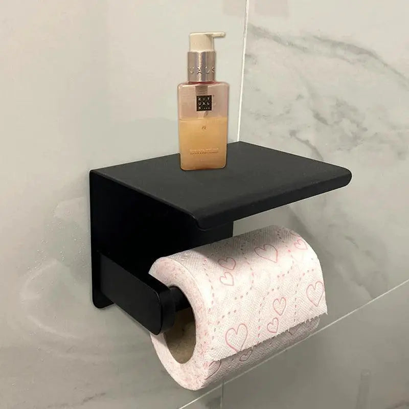 Aluminum Toilet Paper Holder With Shelf And Organizer